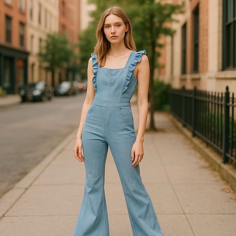 Women’s Blue Crisscross Back Jean Jumpsuit Casual Trendy by Denim Blvd LA Sz Sm